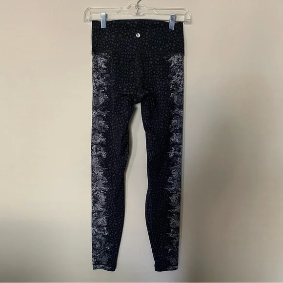 Lululemon Ice Gray Black Overlace Wunder Under High Rise 28" Tights Leggings - Picture 11 of 12